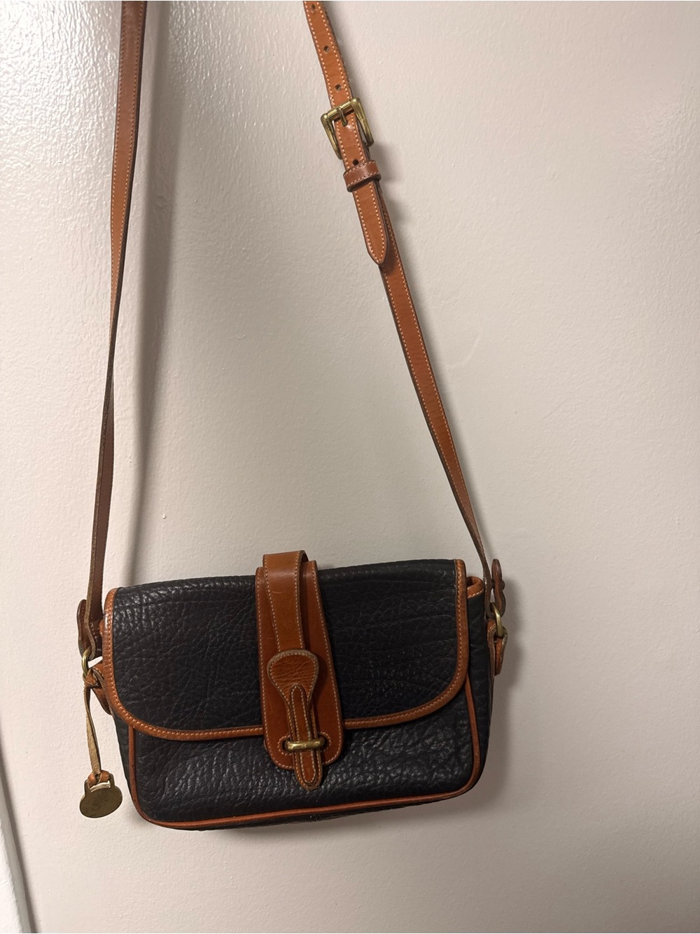 Dooney & Bourke Black Pebbled Leather Crossbody with Brown Trim